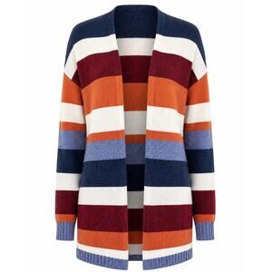 Ecowish Medium Multicolor Color Block Striped Open Front Cardigan Sweater